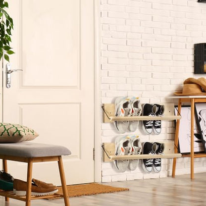 Mifoci 2 Pcs Wall Mounted Shoe Rack Organizer Wooden Modern Compact Wall Space Saving Shoe Holder Storage for Sneaker Footwear Slipper Boots Entryway Narrow Spaces Hallway(28.35'' Long) - size: 28.35'' Long
