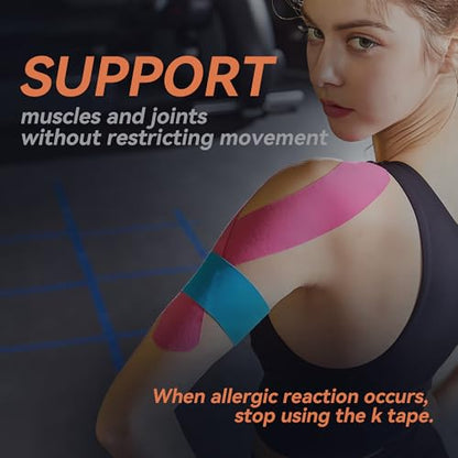 12 Rolls Kinesiology Tape, Latex-Free Water-Resistant Sports Tape in Rainbow Mixed Colors, Athletic Muscle Tape for Support and Recovery