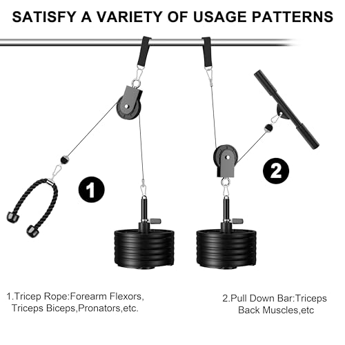 Cable Pulley System for Home Gym, Silent Heavy Duty Pulley Kit Fits 1 & 2" Plates, Tricep Pull Down & Bicep Curl Attachment for Power Racks, 350LBS Capacity Strength Training Equipment