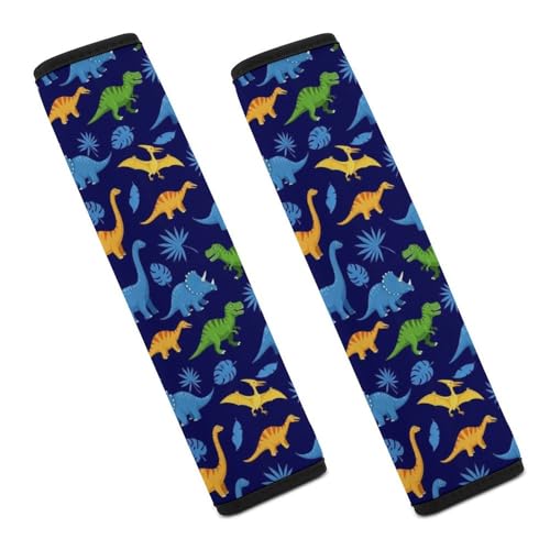 2 Pack Universal Soft and Comfortable Car Seat Belt Pad for Girls and Boys, Stroller Pushchair High Chair, Colorful Dinosaur Dark Blue Shoulder Protector - color: Pattern 544