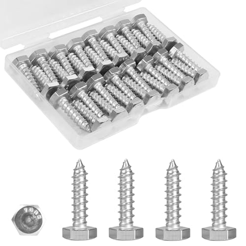 30 Pcs 1/4" x 1" Hex Head Lag Screws, 304 Stainless Steel Lag Bolts Hexagon Head Wood Screws Heavy Duty Large Screws for TV Mounts, Deck, Boat Repair - size: 1/4 x 1" (30 pcs)