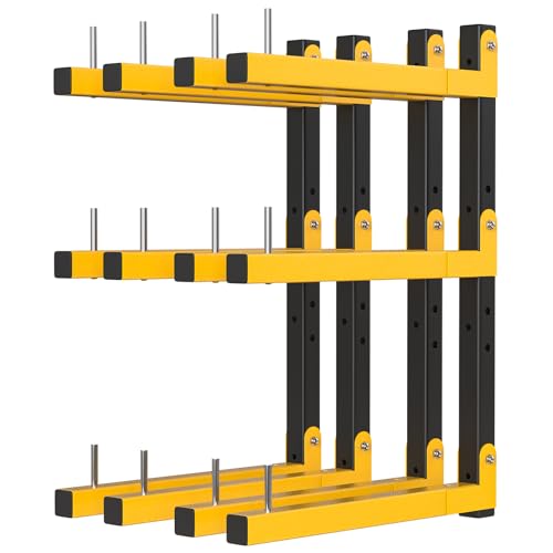 Lumber Rack Wall Mount Storage Racks Folding Wood Organizer Heavy Duty Shelf Brackets With 6-Level 720 Lbs Capacity Yellow Metal Utility Racks Garage Wall Shelving for Indoor and Outdoor Use (4 Pack) - style: C– 4 Pack, 6-Tier