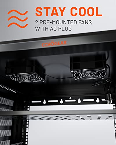 ECHOGEAR 12U Network Rack w/Enclosed Design, Easy Install, 600mm Depth | Enclosed server rack includes pre-mounted fan, 2x 1U shelves, lockable door, wall mountable design, all hardware for install - size: 12U