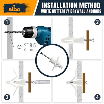 ALBO Drywall Anchor Kit Hollow Wall with Screws 100 pcs. (White Anchor 50pcs + Screws 50pcs) Plastic Hollow Wall Drilling Anchors - color: White 50pcs