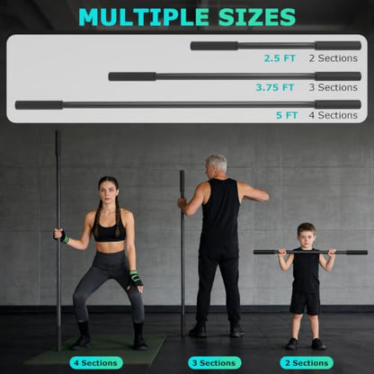 5ft Adjustable Yoga Stick, Non-Slip Multi-Functional Mobility Fitness Stick with Exercise Guide for Stretching, Physical Therapy, Pilates,Muscle Recovery，Home Workout