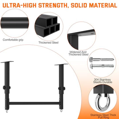 48" Ceiling Mount Pull Up Bar, Heavy Duty Multi-Grip Rafter Chin Up Bar for Garage/Basement/Backyard Ceiling Beam, Adjustable Height&Supports to 650 Lbs - color: Black