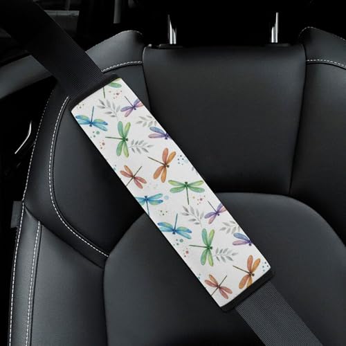 2 Pack Magical Dragonfly Floral White Seat Belt Shoulder Pad Breathable Shoulder Harness Cover for Child, All Vehicles, Neck and Shoulder Support - color: Pattern 419