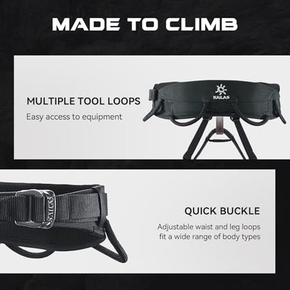 KAILAS Airo Rock Climbing Harness Men Roofing Harnesses Rescue Mountaineering Safety Belt Women Comfortable Lightweight - color: Black, size: Medium