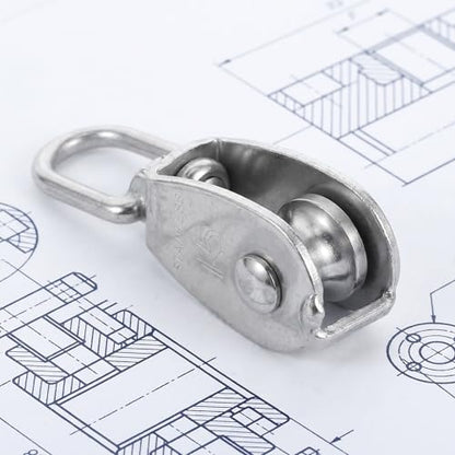 6pcs Stainless Steel Single Bearing Pulley Block for Lifting and Gym Attachments, Heavy Duty Reliability with Silent Roller Design, Minimizing Manual Effort for Outdoor and Indoor