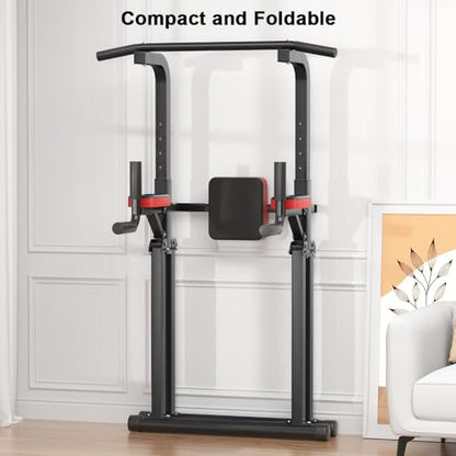 Foldable Power Tower, Adjustable Multifunction Pull Up Bar Dip Station Rack