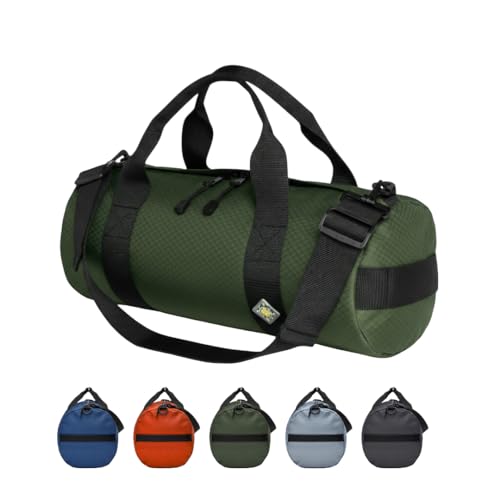 14L Compact Heavy Duty Duffle Bag, Weatherproof Ripstop Gym Travel Gear Bag | Folds flat for storage. #10 double-slider zipper with splash cover. Wraparound handles rated for heavy loads. - color: Forestry Green, size: 08" x 18" (14 Liters)