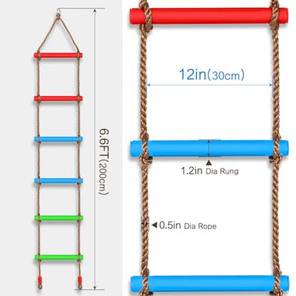 6.6 Ft Climbing Rope Ladder for Kids, Hanging Rope Ladder for Indoor Play Set and Outdoor Tree House, Playground Swing Set and Ninja Slackline | 6-Rung ninja line ladder | ladder to climb tree kids | playground backyard play set accessories - style: Rope