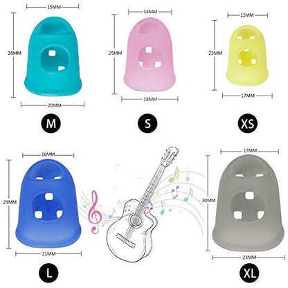 AUGSUN 30pcs Silicone Guitar Finger Guards 5 Sizes Fingertip Protectors | Finger Covers Caps, With picks, For Acoustic Stringed Instruments Players, Sew Embroidery Use, Anti Slip Pain Relief