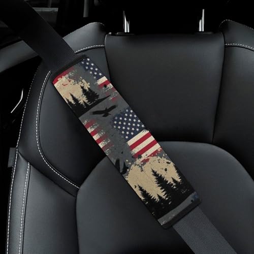 2PCS Breathable Seat Belt Cover for Adults and Children, Most Cars, Bald Eagle American Flag Eagles Shoulder Harness Cover, Shock Absorption - color: Pattern 241