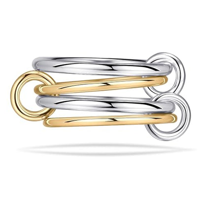 NOKMIT 14K Gold Plated 4 Interlocking Stackable Rings Set with CZ Cubic Zirconia Gold & Silver Mixed Metals Multi-Link Connected Statement Bands for Women Hypoallergenic Non Tarnish Jewelry Gifts - style: *Classic Interlocking Rings