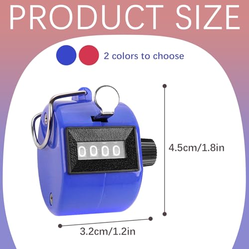 GDMINLO 2 Pack Clicker Counter, Metal 4 Digit Mechanical Hand Tally Counter | Blue & red two colors, sturdy metal build, easy to use for sports events, coaching and daily counting