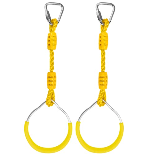 Swing Ninja Ring Indoor Outdoor Backyard PlaySet Fitness Gymnastic Training Equipment, 2 Pack Yellow Hanging Jungle Gym Fist Trapeze Monkey Bars Climbing Ring Ninja Warrior Obstacle Course Attachments - color: Yellow, size: 2 Pack