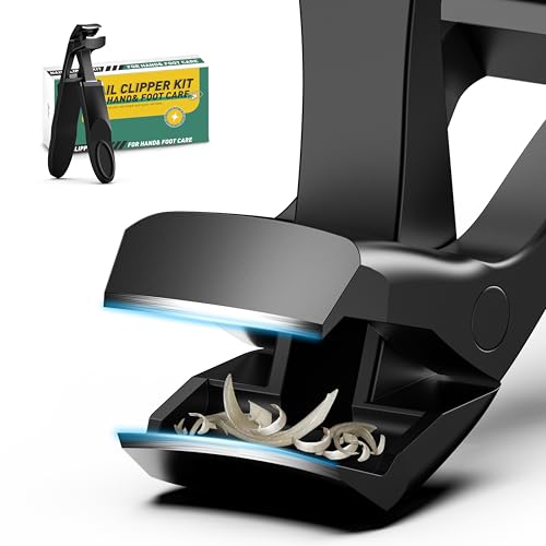 BALUCA Angled Head Toenail Clipper for Seniors with Wide Jaw Opening – Large Curved Nail Clipper for Thick Nails with Catcher & Splash-Proof Design,Black - color: Black, size: Short Handle