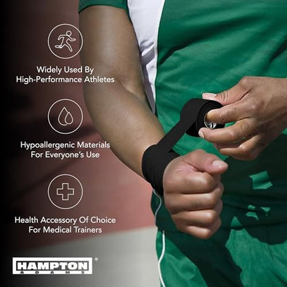 Hampton Adams Athletic Tape 8 Pack, Sports Medical Grade, Easy Tear | 45 ft Rolls, No Sticky Residue, Tears by Hand, for Athletes Trainers & First Aid, Ankle Wrist & Injury Wrapping - color: black