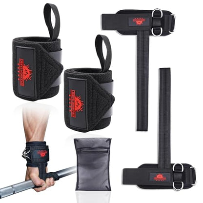 Non-Slip Lifting Straps Wrist cuffs with bag for Weightlifting, Double D-Ring for Deadlifts, Pull-Ups, Cable Machine Training
