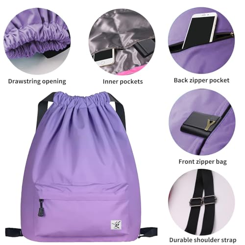 Waterproof Drawstring Bag, Gym Bag Sackpack Sports Beach Backpack for Men Women - color: Gradient Purple