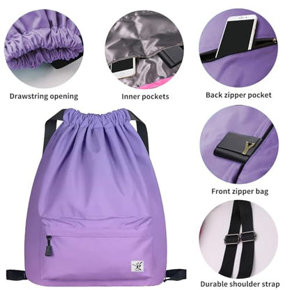 Waterproof Drawstring Bag, Gym Bag Sackpack Sports Beach Backpack for Men Women - color: Gradient Purple