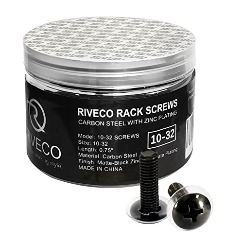 RIVECO 100PCS 10-32 Rack Screws for Server Cabinets & Racks Tapered Holes Mounting Network Equipment Audio Devices, Carbon Steel Black - size: 10-32 Screws (100 Pieces)