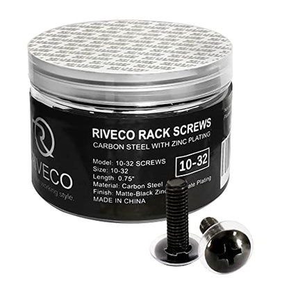 RIVECO 100PCS 10-32 Rack Screws for Server Cabinets & Racks Tapered Holes Mounting Network Equipment Audio Devices, Carbon Steel Black - size: 10-32 Screws (100 Pieces)