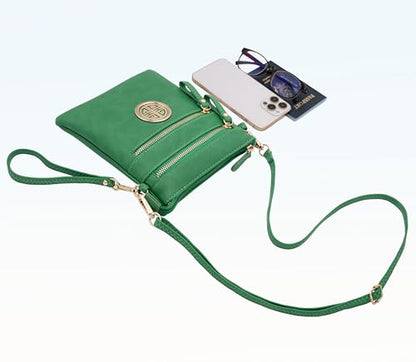 Solene Small Multi Zipper Pockets Crossbody Bag with Detachable Wristlet - color: Green