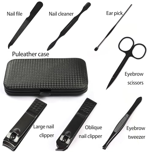 Manicure Set Nail Clippers Kit Professional Stainless Steel Nail Care Tools with Leather Travel Case 7 in 1