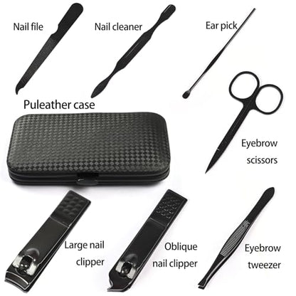 Manicure Set Nail Clippers Kit Professional Stainless Steel Nail Care Tools with Leather Travel Case 7 in 1