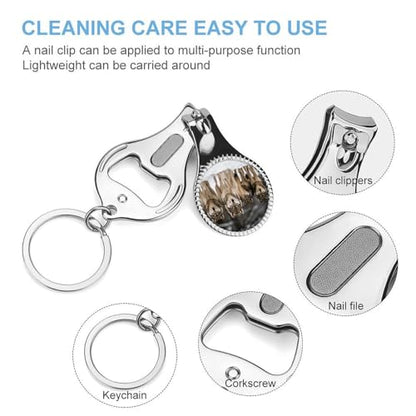 Pack of Wolves Metal Nail Clipper, Nail Cutter with File & Bottle Opener Keychain for Men Women, Portable Nail Tool for Travel Outdoor Daily Use