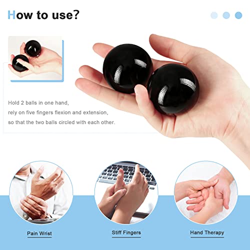 Learay 2Pcs Baoding Balls, Boading Balls for Hand Therapy, Black, 1.57 inch | Chinese Health Exercise Massage Balls with Carry Pouch for Stress Relief Meditation Ball - color: Black/1.57 Inch