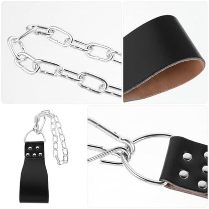 Weighted Dip Belt for Pullups with Heavy-duty Iron Chain and Carabiner, Black Gym Lifting Belt for Men’s Muscle Training, Powerlifting, Squats, and Bodybuilding
