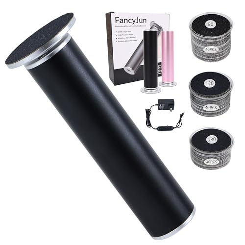 FancyJun Electric Foot Callus Remover with 120pcs Sandpaper Discs(3 Sizes), Professional 800RPM Aluminum 4.8 Inches Callus Remover for Feet, Stepless Speed Control for Dead Skin (Black) - color: Black