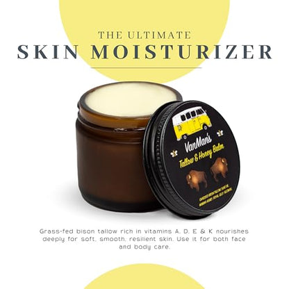 Vanman’s Bison Tallow and Honey Balm - Grass-Fed/Finished Bison Tallow, Raw Manuka Honey, Organic Royal Jelly, Beeswax, Cold Pressed Olive Oil - Unscented Skin Care for Dry Skin - 2.4 oz - size: 2.4 Ounce (Pack of 1), style: Classic - Unscented