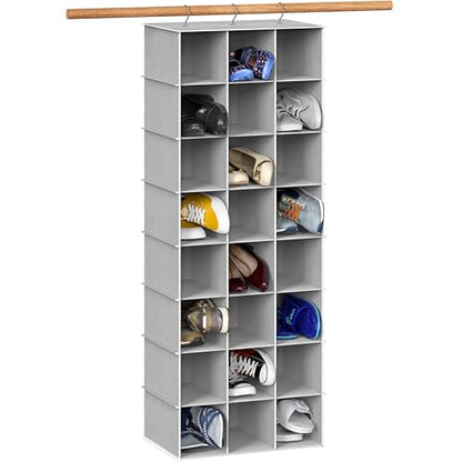 Simple Houseware 24 Section Shelves Hanging Shoes Organizer, Gray | 3 Metal Hooks, 8 Tier, Holds Up to 24 lbs - color: Grey