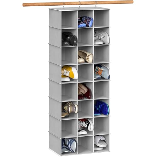 Simple Houseware 24 Section Shelves Hanging Shoes Organizer, Gray | 3 Metal Hooks, 8 Tier, Holds Up to 24 lbs - color: Grey