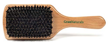 GranNaturals Boar Bristle Smoothing Hair Brush for Women and Men - Medium/Soft Bristles - Natural Wooden Large Flat Square Paddle Hairbrush for Fine, Thin, Straight, Long, or Short Hair