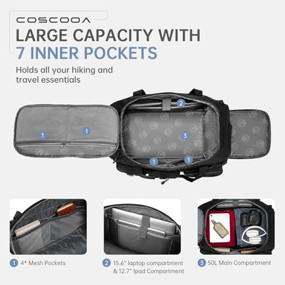 3 in 1 Tactical Gym Bag Carry On Luggage 22x14x9 Airline Approved - color: Black Red, size: 50L