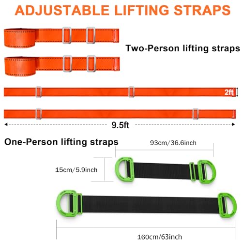 Upgraded Furniture Moving Straps with Chest Buckle,Shoulder Moving Straps with 1-Person Lifting Strap, Adjustable Easily Lifting and Moving for Mattresses, Appliances Heavy Object Up to 1200LBS - color: Orange-2Person Straps