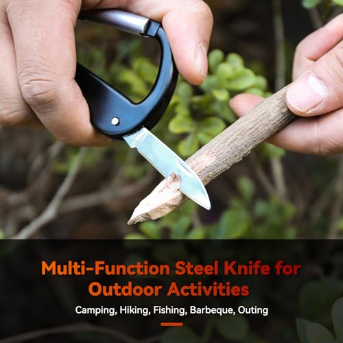 Multitool Carabiner with Pocket Knife, Stocking Stuffers Gifts for Men,Bottle Opener,Nail file,Small Scissors,EDC Carabiners Keychain,Survival Gear for Camping Hiking（Black) - color: Black