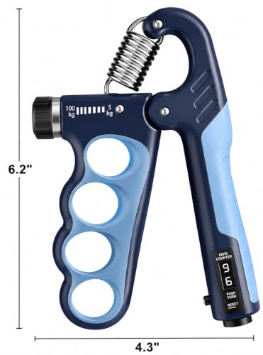 Hand Grip Strengthener Set with Adjustable Resistance 5-100 kg | 3-Piece Training Kit, Forearm Strengthener, Finger Exerciser, Automatic Rep Counter, Injury Recovery
