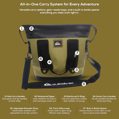 Quiksilver Zipperless Backpack Cooler 30L, Holds 36 Cans, 48 Hour Insulation, Leakproof & Waterproof Design, Heavy Duty TPU, IPX7, Padded Straps, Kangaroo Pockets - color: Cornstalk