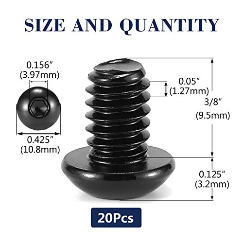 1/4-20 x 3/8" Button Head Socket Cap Bolts Screws, 20Pcs 304 Stainless Steel 18-8, Allen Hex Drive, Black Oxide by SG TZH(with Hex Spanner) - size: 1/4-20 x 3/8"
