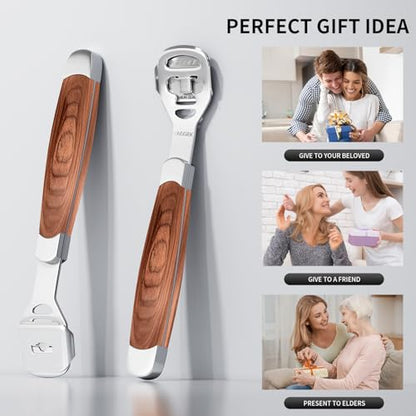 Foot Care Pedicure Callus Shaver Hard Skin Remover Wood Handle 70 Blades | Professional callus remover for hard skin, wood handle grip, includes 70 replacement blades for long-lasting pedicure care.