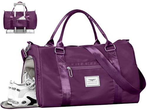 FIORETTO Womens Gym Tote Duffle Bag with Wet Pocket & Shoe Compartment, Sports Duffel Overnight Weekender Hospital Workout Carry on Bag for Girls, Ideal for Travel, Swimming, Dance, Ballet Dark Purple - color: Dark Purple, style: Gym Bag