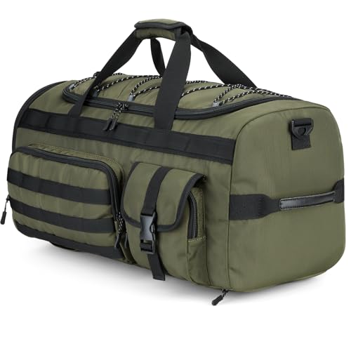 Gonex 45L Tactical Duffel Bag, 3-in-1 Gym & Travel Bag | Shoe compartment, Tactical gear loops, Water-repellent lining, 5 zip pockets, Weekend travel - color: Army Green, size: 45L
