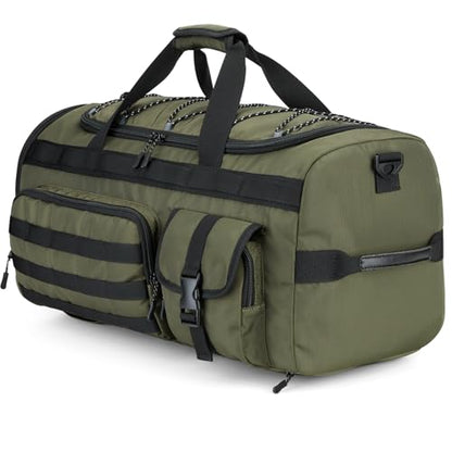 Gonex 45L Tactical Duffel Bag, 3-in-1 Gym & Travel Bag | Shoe compartment, Tactical gear loops, Water-repellent lining, 5 zip pockets, Weekend travel - color: Army Green, size: 45L