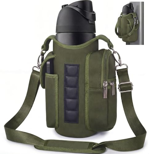 AUPET Magnetic Gym Bag for Men & Women, Small Gym Bag Organizer, Crossbody Magnets Gym Water Bottle Bag Holder Carrier Fits for 18-40oz Owala Yeti Hydro Flask, Workout Pouch for Phone, Keys & Wallet - color: dark olive green